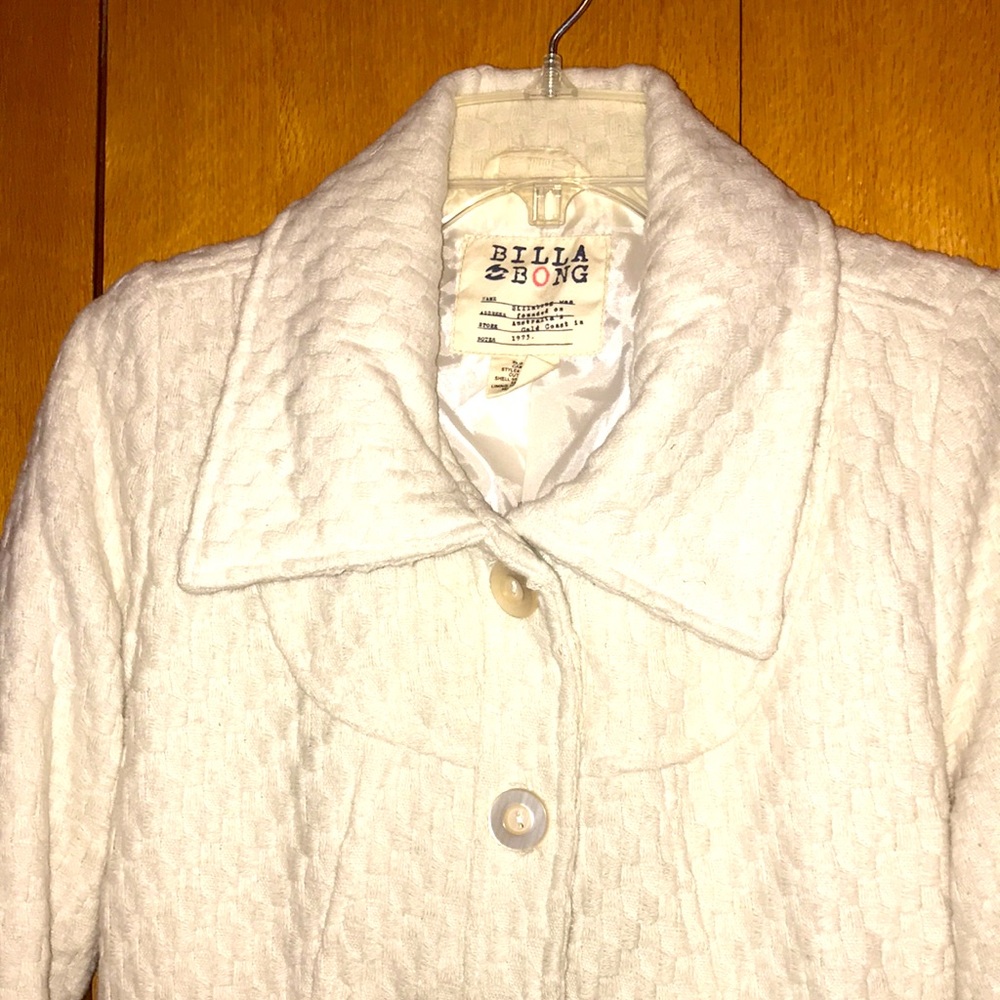 Billabong Med textured woven ivory button down collar hip barn jacket coat VGUC